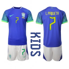 Brasilien Lucas Paqueta #7 Borta Kläder Barn VM 2022 Kortärmad (+ Korta byxor)
